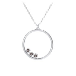 Open Circle Necklace with 3 Birthstones in 925 Sterling Silver with Smokey Quartz