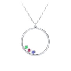 Open Circle Necklace with 3 Birthstones – 10K Yellow Gold with Emerald, Ruby, and Blue Sapphire