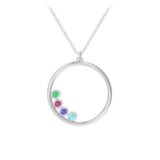 Open Circle Necklace with 4 Birthstones