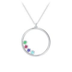 Open Circle Necklace with 4 Birthstones – Sterling Silver with Emerald, Ruby, Blue Sapphire, and Mint Premium Zirconia
