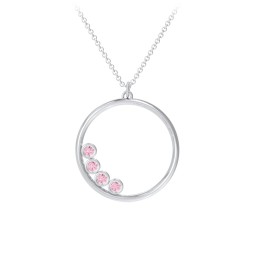Open Circle Necklace with 4 Birthstones in 925 Sterling Silver with Pink Tourmaline
