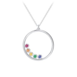 Open Circle Necklace with 5 Birthstones in 925 Sterling Silver with Ruby, Orange Sapphire, Citrine, Emerald, and Blue Sapphire