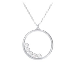 Open Circle Necklace with 5 Birthstones in 925 Sterling Silver with Diamond