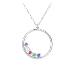 Open Circle Necklace with 5 Birthstones in 925 Sterling Silver with Amethyst, Cubic Zirconia, Ruby, Emerald, and Blue Sapphire