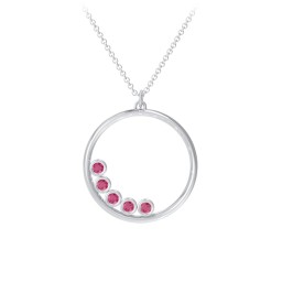 Open Circle Necklace with 5 Birthstones in 925 Sterling Silver with Ruby