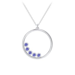 Open Circle Necklace with 5 Birthstones in 925 Sterling Silver with Blue Sapphire