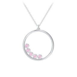 Open Circle Necklace with 5 Birthstones in 925 Sterling Silver with Pink Tourmaline