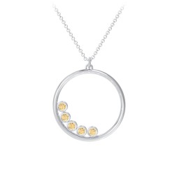 Open Circle Necklace with 5 Birthstones in 925 Sterling Silver with Citrine