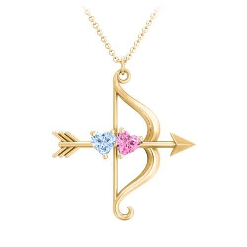 Cupid's Arrow Necklace – 10K Yellow Gold with Aquamarine and Pink Tourmaline