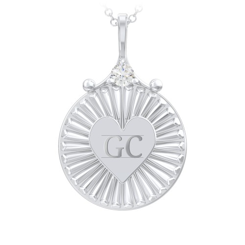Engravable Sunburst Heart Necklace with Gemstone