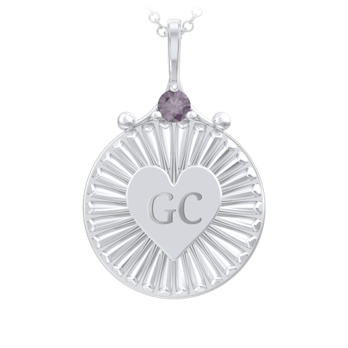 Engravable Sunburst Heart Necklace with Gemstone