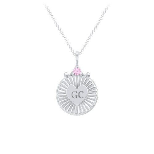 Engravable Sunburst Heart Necklace with Gemstone
