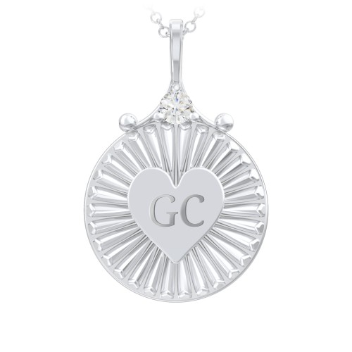 Engravable Sunburst Heart Necklace with Gemstone – Sterling Silver with Cubic Zirconia