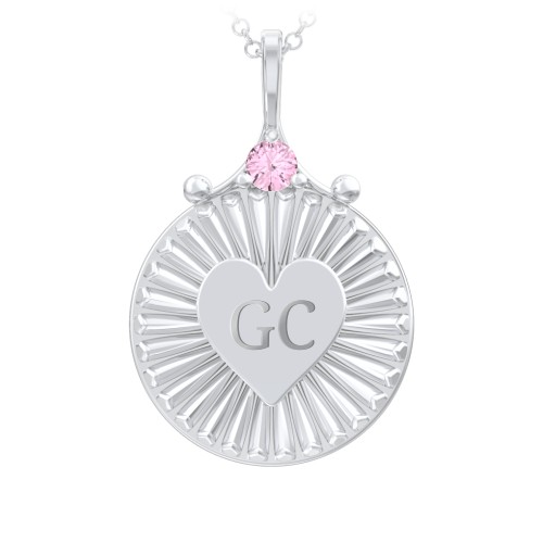 Engravable Sunburst Heart Necklace with Gemstone – Sterling Silver with Pink Tourmaline