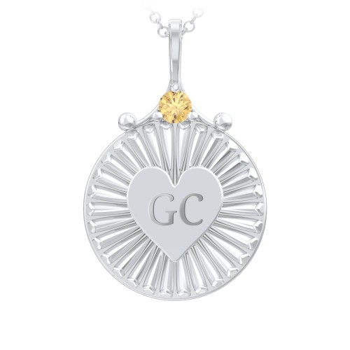 Engravable Sunburst Heart Necklace with Gemstone – Sterling Silver with Citrine