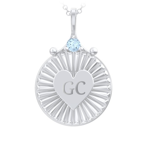 Engravable Sunburst Heart Necklace with Gemstone – Sterling Silver with Blue Topaz