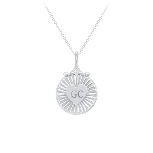 Engravable Sunburst Heart Necklace with Gemstone – Sterling Silver with Cubic Zirconia