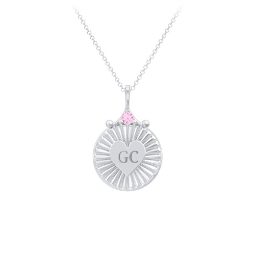 Engravable Sunburst Heart Necklace with Gemstone – Sterling Silver with Pink Tourmaline
