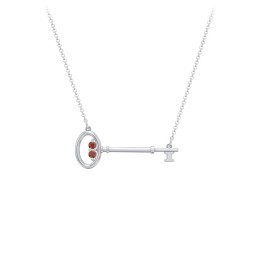 Horizontal Key Necklace with Gemstones in 925 Sterling Silver with Garnet