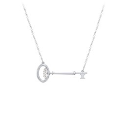 Horizontal Key Necklace with Gemstones in 925 Sterling Silver with Cubic Zirconia