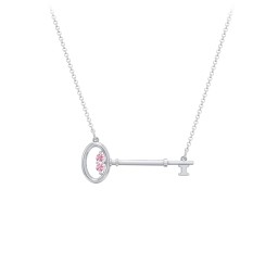 Horizontal Key Necklace with Gemstones in 925 Sterling Silver with Pink Tourmaline