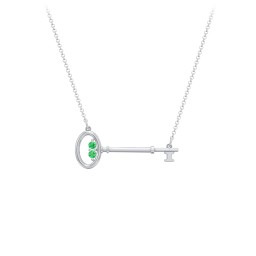 Horizontal Key Necklace with Gemstones in 925 Sterling Silver with Emerald