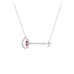 Horizontal Key Necklace with Gemstones in 925 Sterling Silver with Ruby