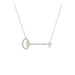 Horizontal Key Necklace with Gemstones in 925 Sterling Silver with Citrine