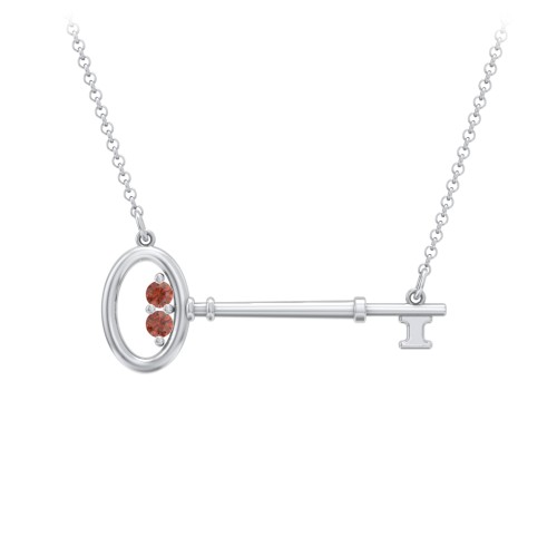 Horizontal Key Necklace with Gemstones – Sterling Silver with Garnet