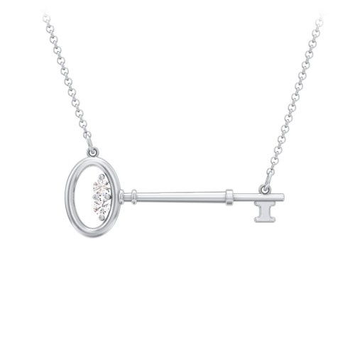Horizontal Key Necklace with Gemstones – Sterling Silver with Cubic Zirconia