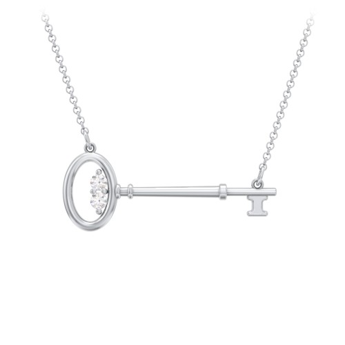 Horizontal Key Necklace with Gemstones – Sterling Silver with Diamond