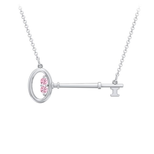 Horizontal Key Necklace with Gemstones – Sterling Silver with Pink Tourmaline