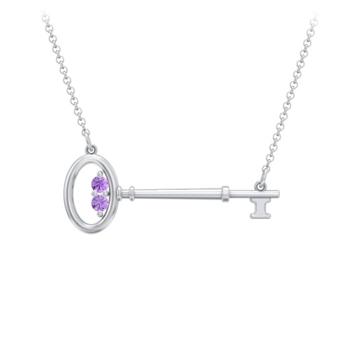 Horizontal Key Necklace with Gemstones – Sterling Silver with Amethyst
