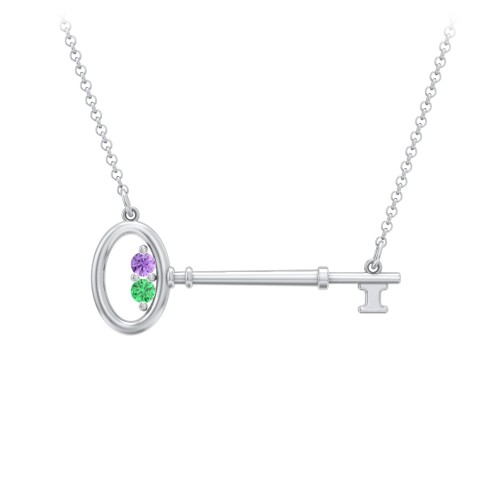 Horizontal Key Necklace with Gemstones – Sterling Silver with Amethyst and Emerald