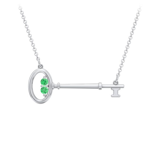 Horizontal Key Necklace with Gemstones – Sterling Silver with Emerald