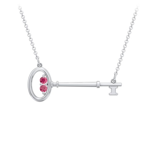 Horizontal Key Necklace with Gemstones – Sterling Silver with Ruby