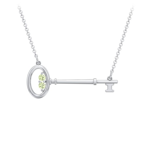 Horizontal Key Necklace with Gemstones – Sterling Silver with Peridot