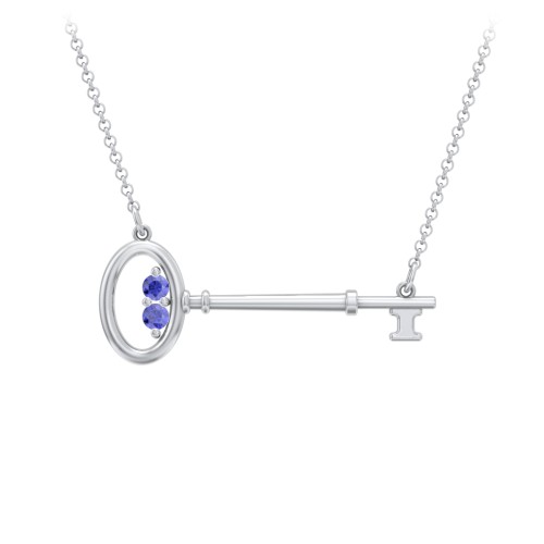Horizontal Key Necklace with Gemstones – Sterling Silver with Blue Sapphire