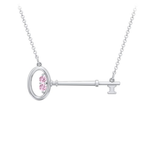 Horizontal Key Necklace with Gemstones – Sterling Silver with Pink Tourmaline