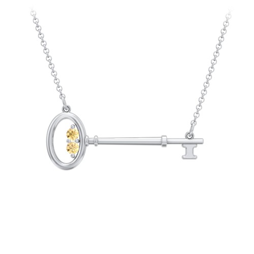 Horizontal Key Necklace with Gemstones – Sterling Silver with Citrine