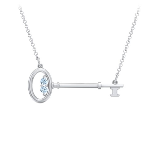 Horizontal Key Necklace with Gemstones – Sterling Silver with Blue Topaz
