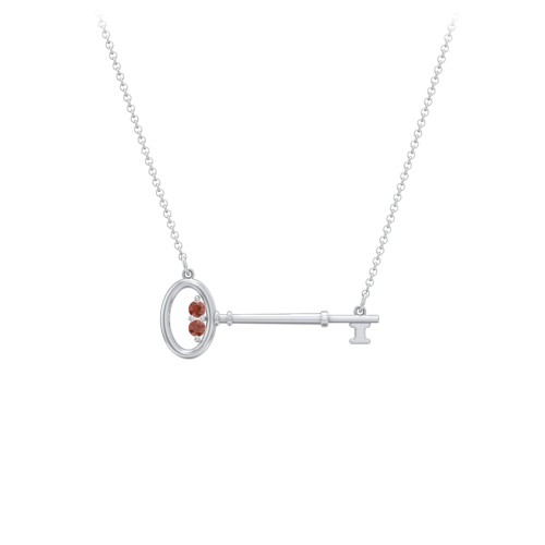 Horizontal Key Necklace with Gemstones – Sterling Silver with Garnet