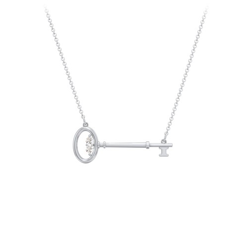Horizontal Key Necklace with Gemstones – Sterling Silver with Cubic Zirconia