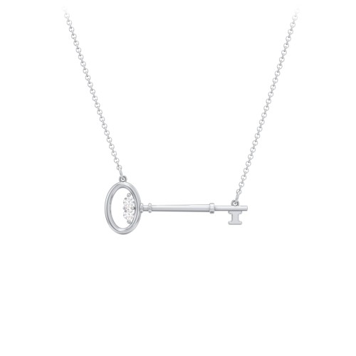 Horizontal Key Necklace with Gemstones – Sterling Silver with Diamond