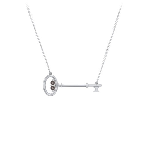 Horizontal Key Necklace with Gemstones – Sterling Silver with Smokey Quartz