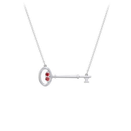 Horizontal Key Necklace with Gemstones – Sterling Silver with Garnet