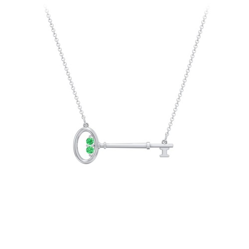 Horizontal Key Necklace with Gemstones – Sterling Silver with Emerald