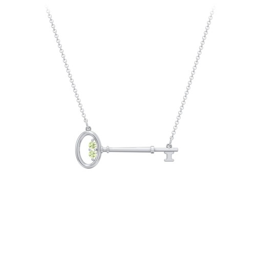 Horizontal Key Necklace with Gemstones – Sterling Silver with Peridot