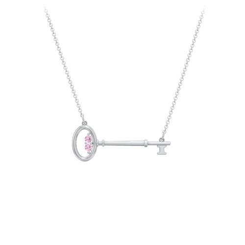 Horizontal Key Necklace with Gemstones – Sterling Silver with Pink Tourmaline