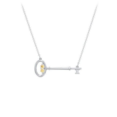 Horizontal Key Necklace with Gemstones – Sterling Silver with Citrine